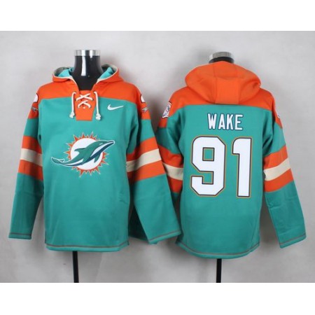 Nike Dolphins #91 Cameron Wake Aqua Green Player Pullover NFL Hoodie