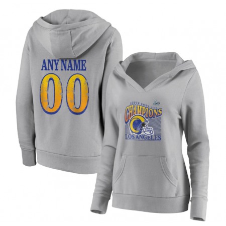 Women's Los Angeles Rams Custom 2022 Gray Super Bowl LVI Champions Personalized Retro Pullover Hoodie(Run Small)