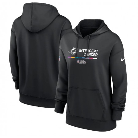 Women's Miami Dolphins 2022 Black NFL Crucial Catch Therma Performance Pullover Hoodie(Run Small)