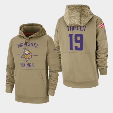 Men's Minnesota Vikings #19 Adam Thielen Tan 2019 Salute to Service Sideline Therma Pullover Hoodie