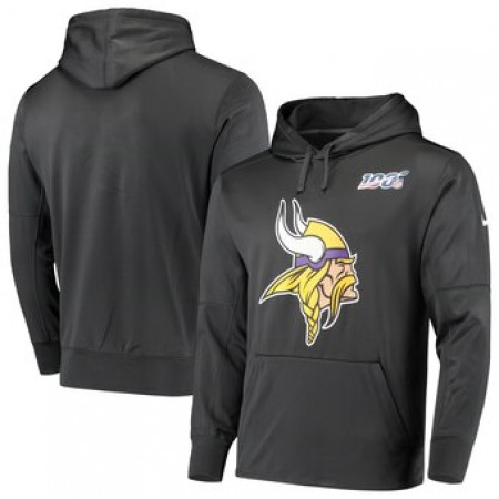 Men's Minnesota Vikings Anthracite 100th Season Primary Logo Circuit Performance Pullover Hoodie