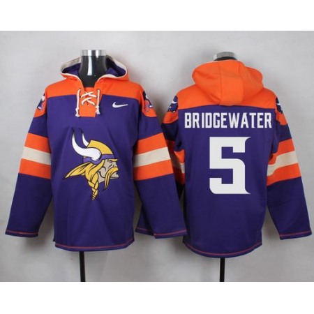 Nike Vikings #5 Teddy Bridgewater Purple Player Pullover NFL Hoodie