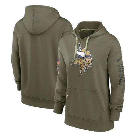 Women's Minnesota Vikings 2022 Olive Salute to Service Therma Performance Pullover Hoodie(Run Small)