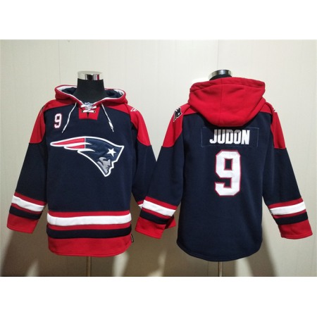 Men's New England Patriots #9 Matthew Judon Navy Ageless Must-Have Lace-Up Pullover Hoodie