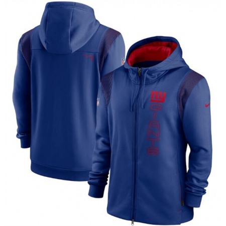 Men's New York Giants 2021 Royal Sideline Team Performance Full-Zip Hoodie