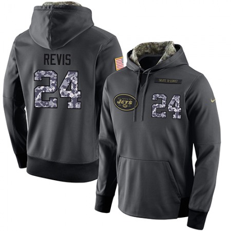 NFL Men's Nike New York Jets #24 Darrelle Revis Stitched Black Anthracite Salute to Service Player Performance Hoodie