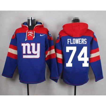 Nike Giants #74 Ereck Flowers Royal Blue Player Pullover NFL Hoodie