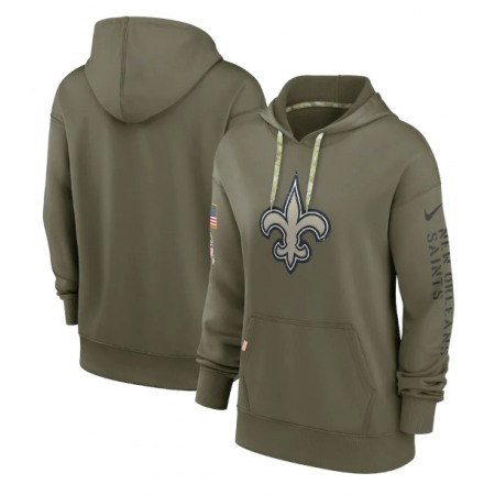 Women's New Orleans Saints 2022 Olive Salute to Service Therma Performance Pullover Hoodie(Run Small)