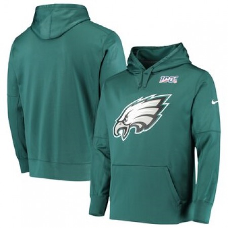 Men's Philadelphia Eagles Midnight Green 100th Season Primary Logo Circuit Performance Pullover Hoodie