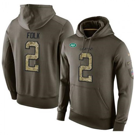 NFL Men's Nike New York Jets #2 Nick Folk Stitched Green Olive Salute To Service KO Performance Hoodie