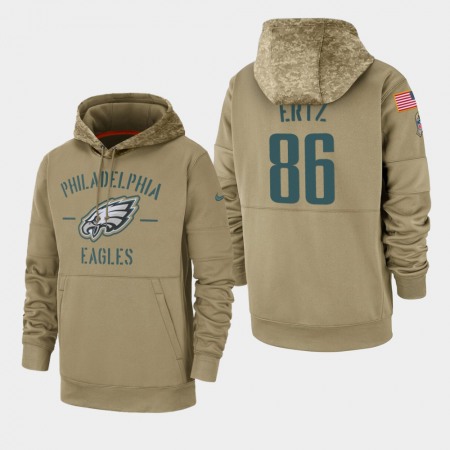 Men's Philadelphia Eagles #86 Zach Ertz Tan 2019 Salute to Service Sideline Therma Pullover Hoodie