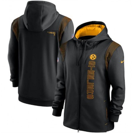 Men's Pittsburgh Steelers 2021 Black Sideline Team Performance Full-Zip Hoodie