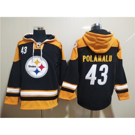 Men's Pittsburgh Steelers #43 Troy Polamalu Black Ageless Must-Have Lace-Up Pullover Hoodie