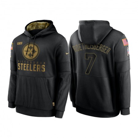 Men's Pittsburgh Steelers #7 Ben Roethlisberger 2020 Black Salute to Service Sideline Performance Pullover Hoodie