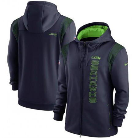 Men's Seattle Seahawks 2021 Navy Sideline Team Performance Full-Zip Hoodie