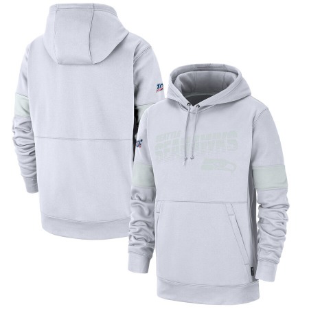 Men's Seattle Seahawks White 2019 100th Season Sideline Platinum Therma Pullover Hoodie