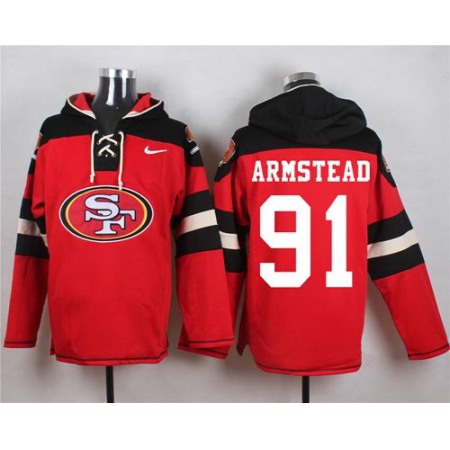 Nike 49ers #91 Arik Armstead Red Player Pullover NFL Hoodie