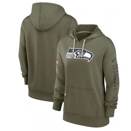 Women's Seattle Seahawks 2022 Olive Salute to Service Therma Performance Pullover Hoodie(Run Small)