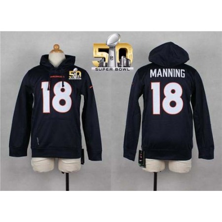 Nike Broncos #18 Peyton Manning Navy Blue Super Bowl 50 Youth Pullover NFL Hoodie