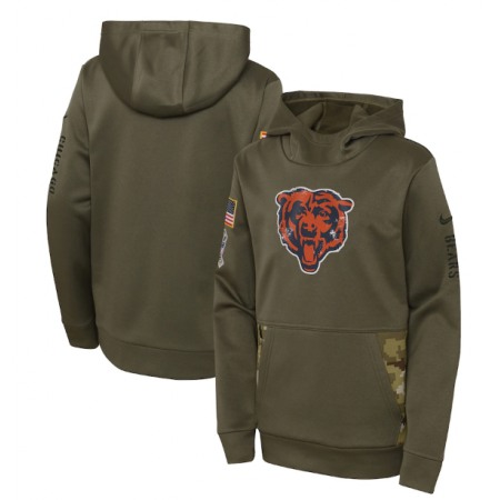 Youth Chicago Bears 2022 Olive Salute to Service Therma Performance Pullover Hoodie