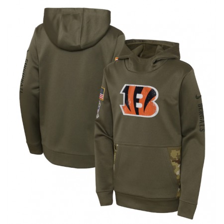 Youth Cincinnati Bengals 2022 Olive Salute to Service Therma Performance Pullover Hoodie