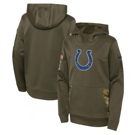 Youth Indianapolis Colts 2022 Olive Salute to Service Therma Performance Pullover Hoodie