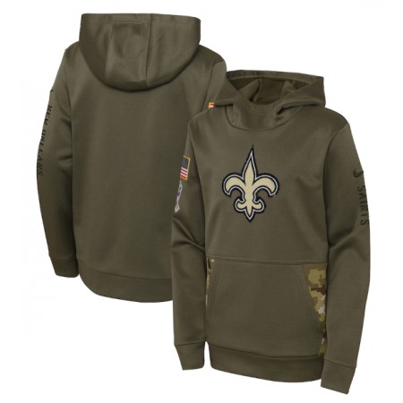 Youth New Orleans Saints 2022 Olive Salute to Service Therma Performance Pullover Hoodie