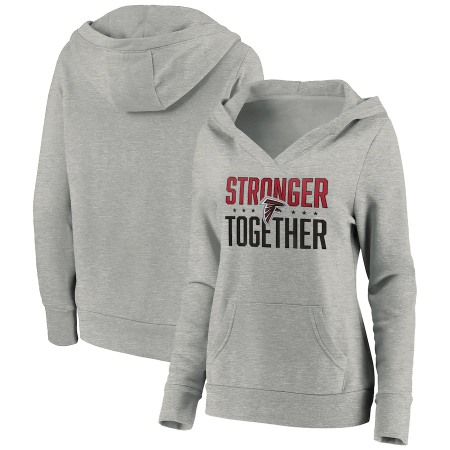 Women's Atlanta Falcons Heather Gray Stronger Together Crossover Neck Pullover Hoodie(Run Small)