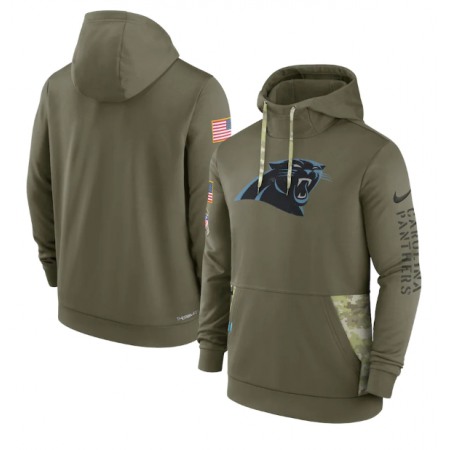 Men's Carolina Panthers 2022 Olive Salute to Service Therma Performance Pullover Hoodie