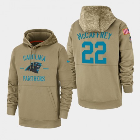 Men's Carolina Panthers #22 Christian McCaffrey Tan 2019 Salute to Service Sideline Therma Pullover Hoodie