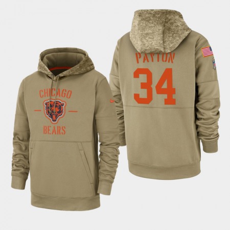 Men's Chicago Bears #34 Walter Payton Tan 2019 Salute to Service Sideline Therma Pullover Hoodie