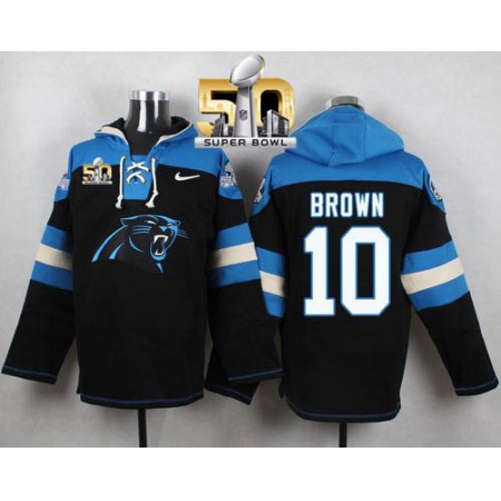 Nike Panthers #10 Corey Brown Black Super Bowl 50 Player Pullover NFL Hoodie