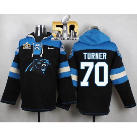 Nike Panthers #70 Trai Turner Black Super Bowl 50 Player Pullover NFL Hoodie