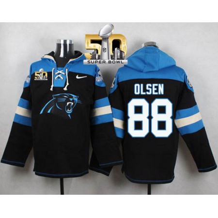 Nike Panthers #88 Greg Olsen Black Super Bowl 50 Player Pullover NFL Hoodie