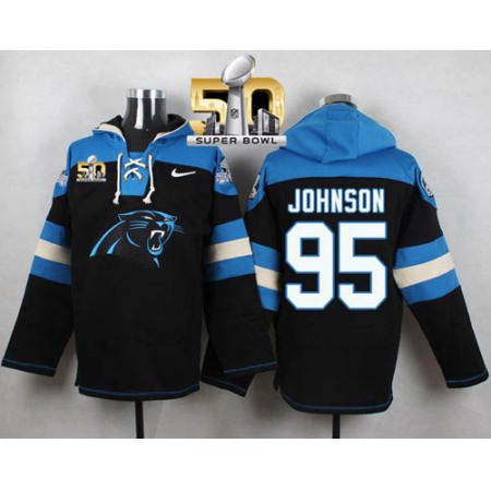 Nike Panthers #95 Charles Johnson Black Super Bowl 50 Player Pullover NFL Hoodie