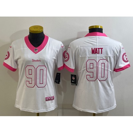 Toddlers Pittsburgh Steelers #90 T. J. Watt White Pink Vapor Untouchable Limited Stitched Jersey