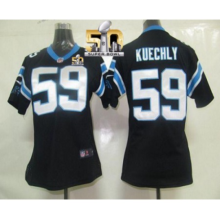 Nike Panthers #59 Luke Kuechly Black Team Color Super Bowl 50 Women's Stitched NFL Elite Jersey