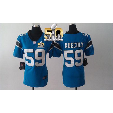 Nike Panthers #59 Luke Kuechly Blue Alternate Super Bowl 50 Women's Stitched NFL Elite Jersey