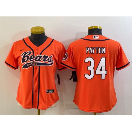 Women's Chicago Bears #34 Walter Payton Orange With Patch Cool Base Stitched Baseball Jersey(Run Small)