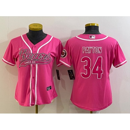 Women's Chicago Bears #34 Walter Payton Pink With Patch Cool Base Stitched Baseball Jersey(Run Small)