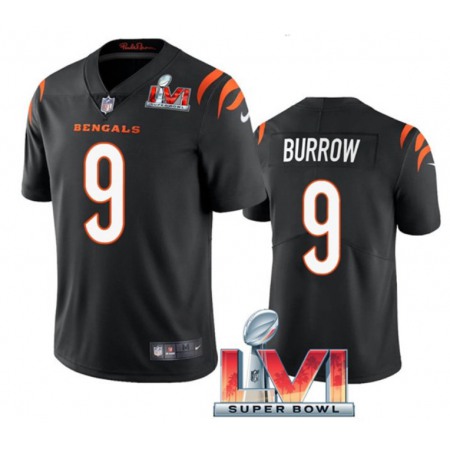 Women's Cincinnati Bengals #9 Joe Burrow 2022 Black Super Bowl LVI Vapor Limited Stitched Jersey(Run Small)