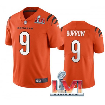 Women's Cincinnati Bengals #9 Joe Burrow 2022 Orange Super Bowl LVI Vapor Limited Stitched Jersey(Run Small)