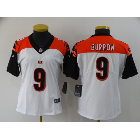 Women's Cincinnati Bengals #9 Joe Burrow White Vapor Stitched Jersey(Run Small)