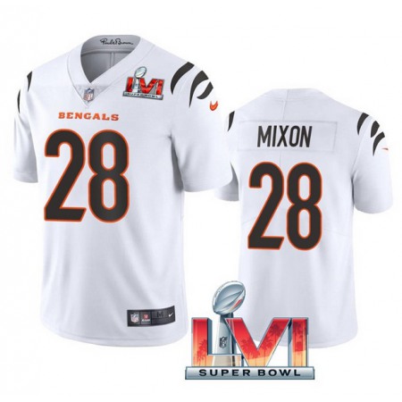 Women's Cincinnati Bengals #28 Joe Mixon 2022 White Super Bowl LVI Vapor Limited Stitched Jersey(Run Small)