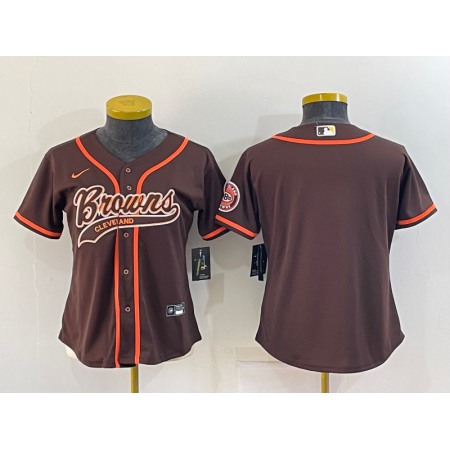 Women's Cleveland Browns Blank Brown With Patch Cool Base Stitched Baseball Jersey(Run Small)