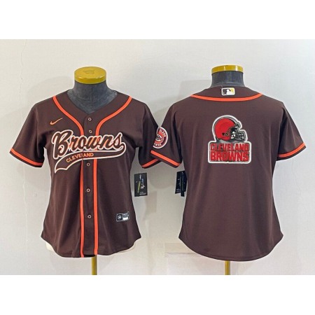 Women's Cleveland Browns Brown Team Big Logo With Patch Cool Base Stitched Baseball Jersey(Run Small)