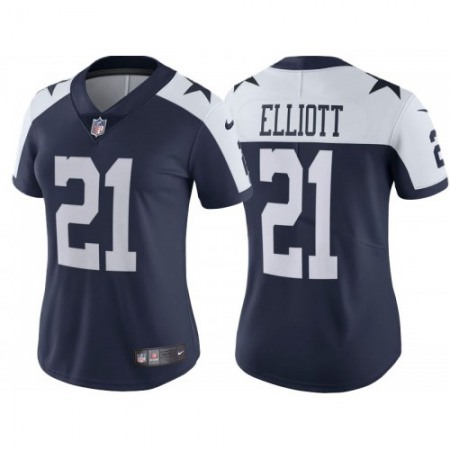 Women's Dallas Cowboys #21 Ezekiel Elliott Navy Thanksgiving Limited Stitched Jersey(Run Small