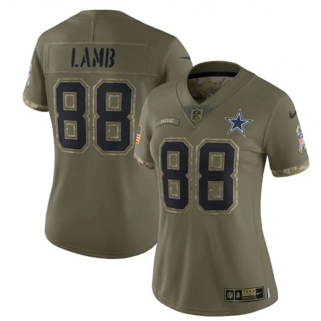 Women's Dallas Cowboys #88 CeeDee Lamb Olive 2022 Salute To Service Limited Stitched Jersey(Run Small)