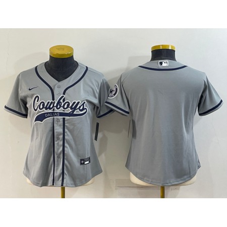 Women's Dallas Cowboys Blank Grey With Patch Cool Base Stitched Baseball Jersey(Run Small)
