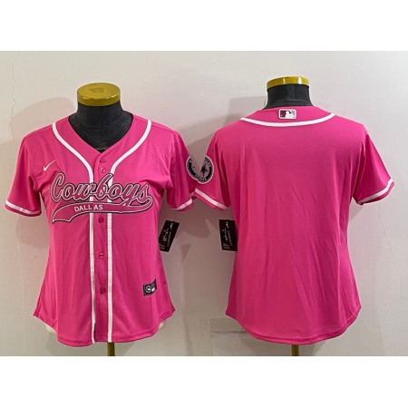 Women's Dallas Cowboys Blank Pink With Patch Cool Base Stitched Baseball Jersey(Run Small)